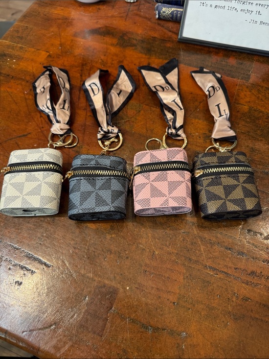 Accessories - Patterned Zip AirPod Case Keychain - Beige, Gray, Pink, Brown-FREE w/$100 purch